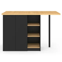 IDMarket Ilot central 140 cm bois noir avec plan de travail façon hêtre* Ilot Central