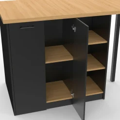 IDMarket Ilot central 140 cm bois noir avec plan de travail façon hêtre* Ilot Central