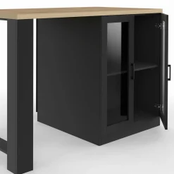 IDMarket Ilot central avec plan de travail et portes vitrées 2 personnes* Meubles Hauts|Collection Design