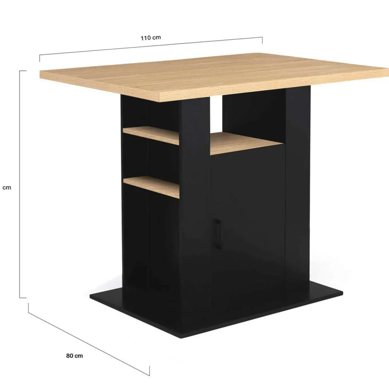 IDMarket Ilot central avec rangements bois noir et imitation hêtre 110 cm* Collection Moderne|Collection Design