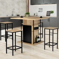 IDMarket Ilot central avec tabourets bois noir et imitation hêtre 110 cm design industriel* Meubles Hauts|Meubles En Bois