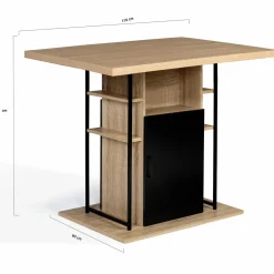 IDMarket Ilot central avec tabourets bois noir et imitation hêtre 110 cm design industriel* Meubles Hauts|Meubles En Bois