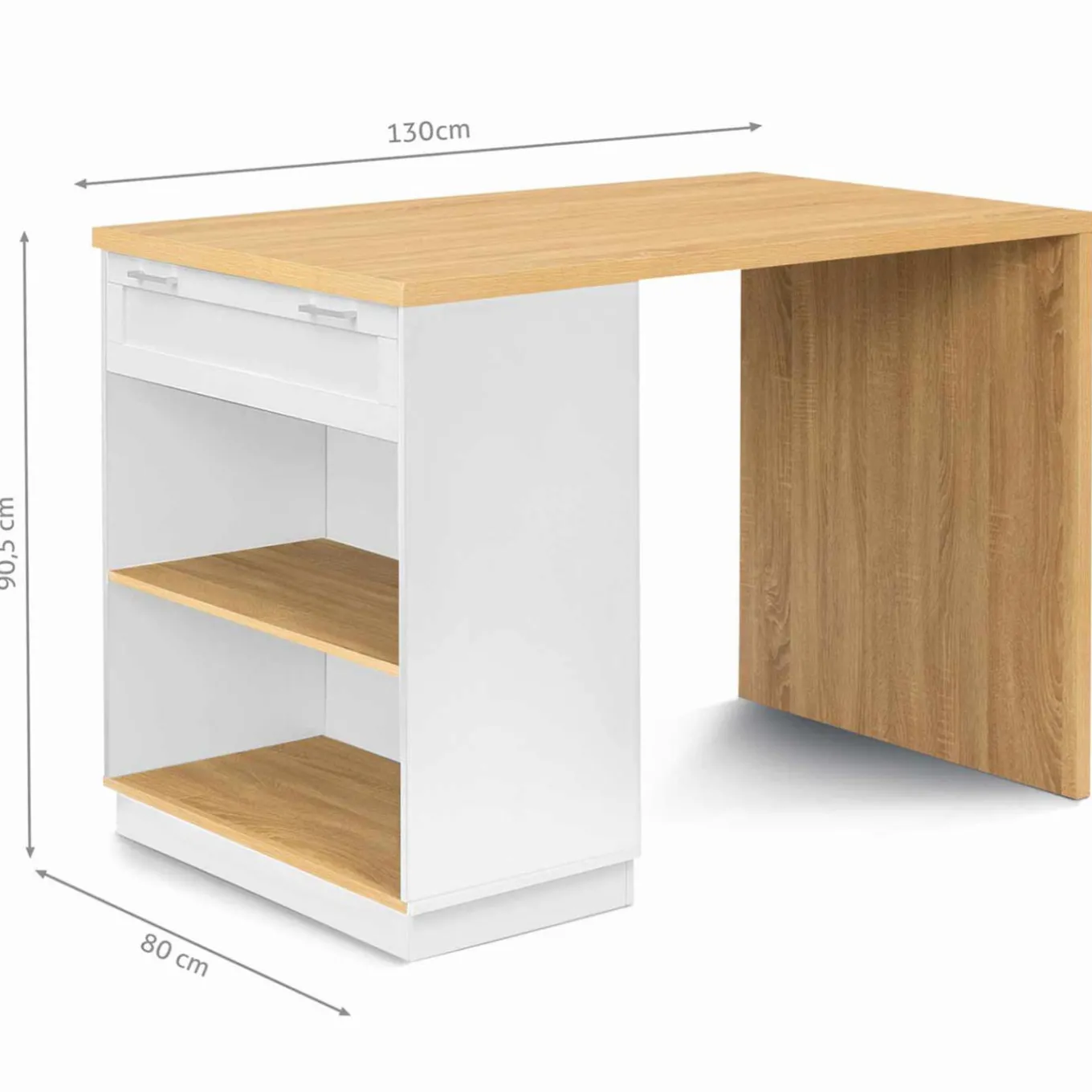 IDMarket Ilot central blanc et bois 130 cm pour 4 personnes* Collection Design|Collection Moderne