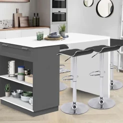 IDMarket Ilot central blanc et gris 130 cm pour 4 personnes* Collection Design|Collection Moderne