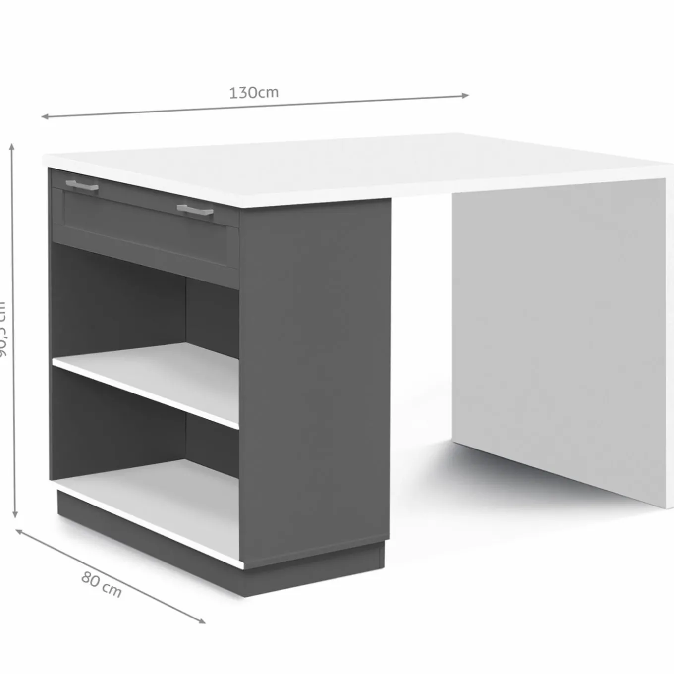 IDMarket Ilot central blanc et gris 130 cm pour 4 personnes* Collection Design|Collection Moderne