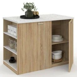 IDMarket Ilot central bois avec plan de travail terrazzo* Meubles Hauts|Meubles En Bois