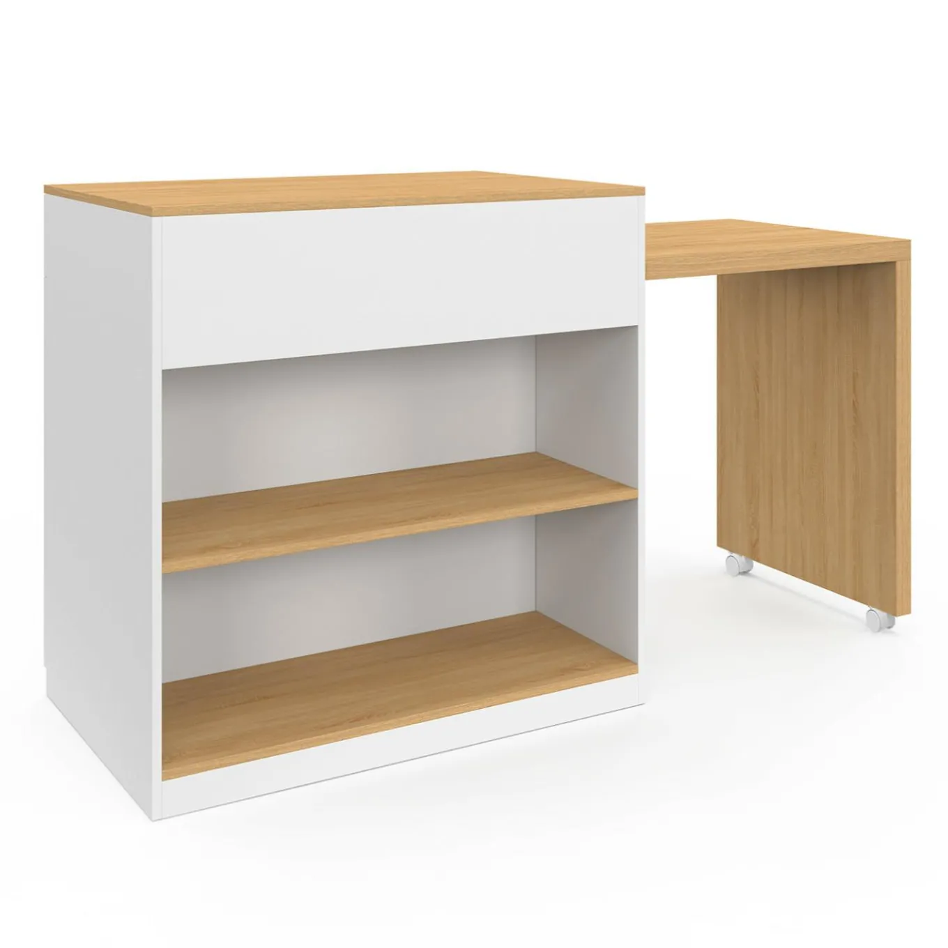 IDMarket Ilot central bois blanc avec table à manger extensible* Meubles Hauts|Ilot Central