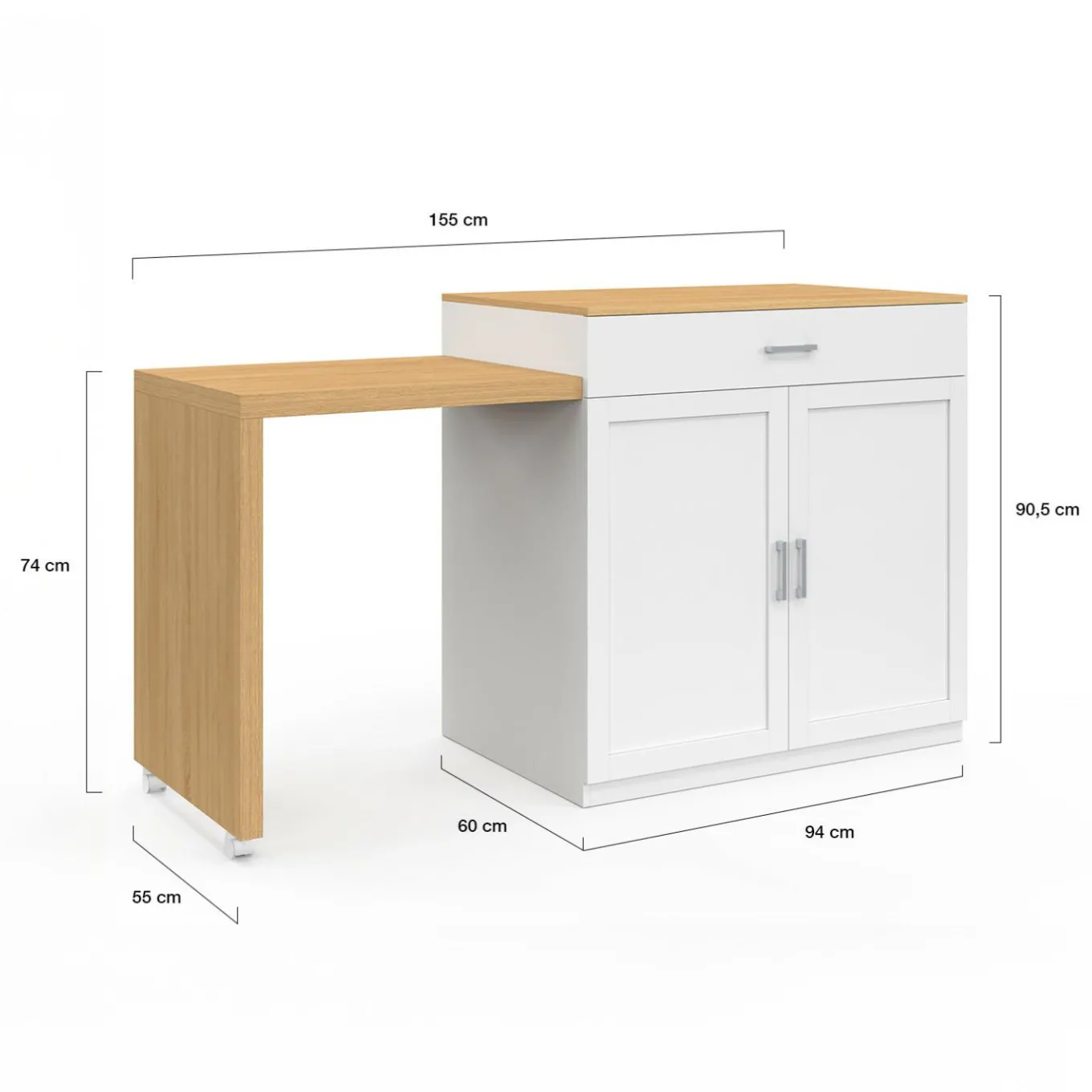 IDMarket Ilot central bois blanc avec table à manger extensible* Meubles Hauts|Ilot Central