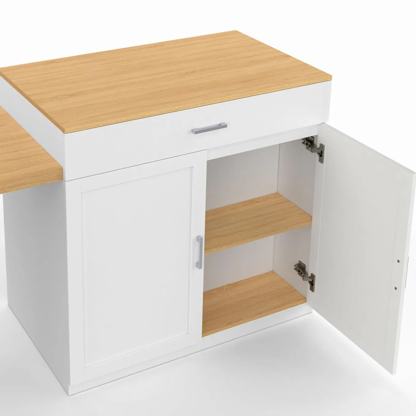 IDMarket Ilot central bois blanc avec table à manger extensible* Meubles Hauts|Ilot Central