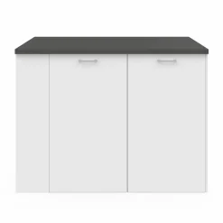 IDMarket Ilot central bois blanc plan de travail gris anthracite* Meubles Hauts|Meubles Blancs