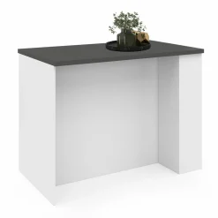 IDMarket Ilot central bois blanc plan de travail gris anthracite* Meubles Hauts|Meubles Blancs