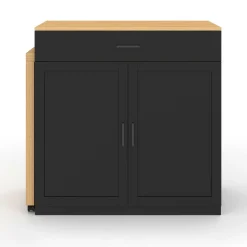 IDMarket Ilot central bois et noir avec table à manger extensible* Meubles Hauts|Ilot Central