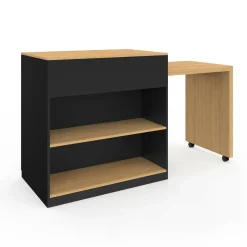IDMarket Ilot central bois et noir avec table à manger extensible* Meubles Hauts|Ilot Central