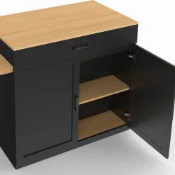 IDMarket Ilot central bois et noir avec table à manger extensible* Meubles Hauts|Ilot Central