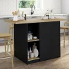 IDMarket Ilot central bois noir avec plan de travail façon hêtre 140 cm 4 personnes avec rangement* Meubles Hauts|Meubles En Bois