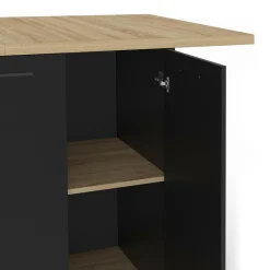 IDMarket Ilot central bois noir avec plan de travail façon hêtre 140 cm 4 personnes avec rangement* Meubles Hauts|Meubles En Bois
