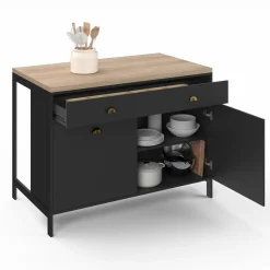 IDMarket Ilot central cuisine bois et noir 120 cm* Meubles Bas|Meubles Noirs