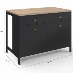 IDMarket Ilot central cuisine bois et noir 120 cm* Meubles Bas|Meubles Noirs