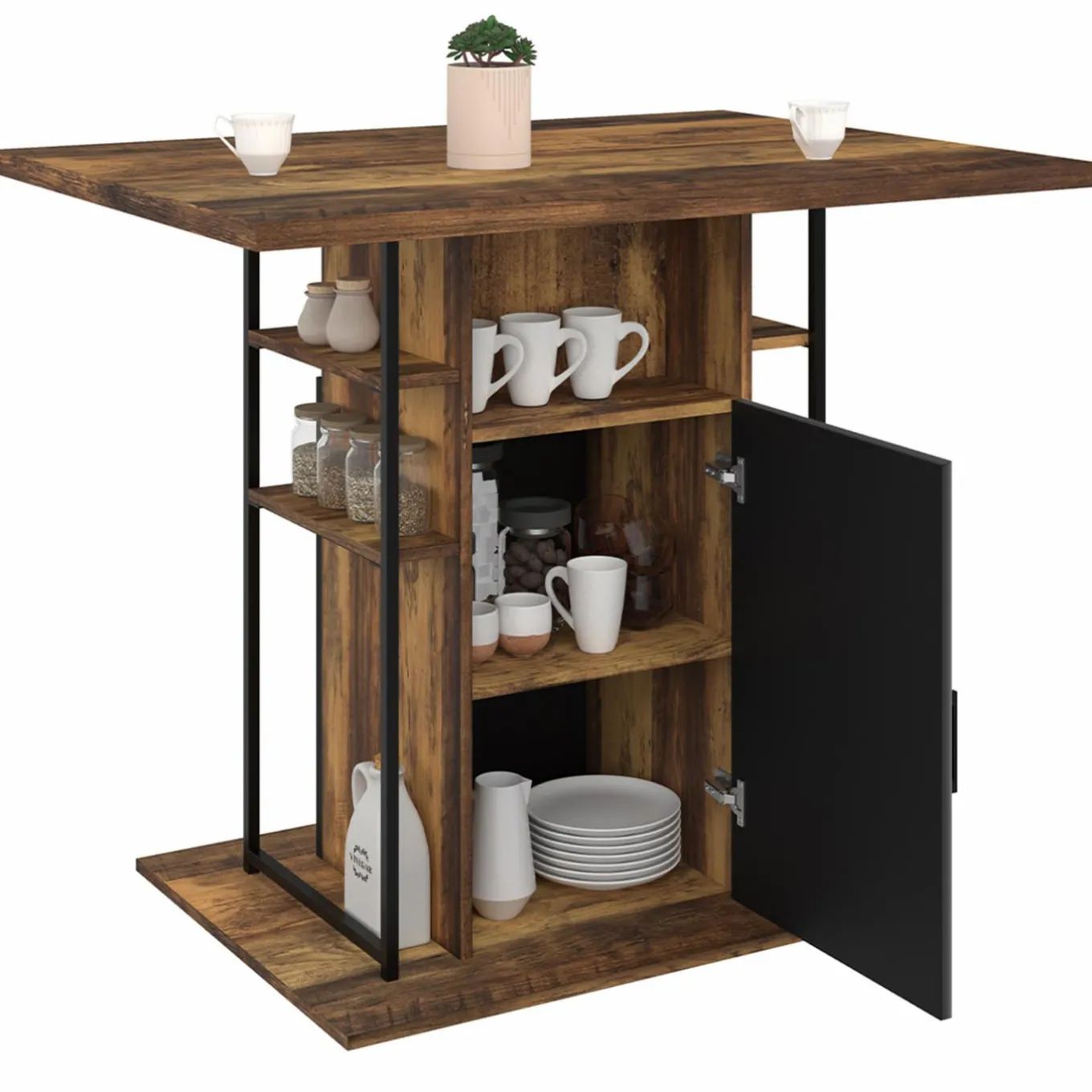 IDMarket Ilot central de cuisine industriel bois noir et effet bois foncé* Collection Vintage|Ilot Central