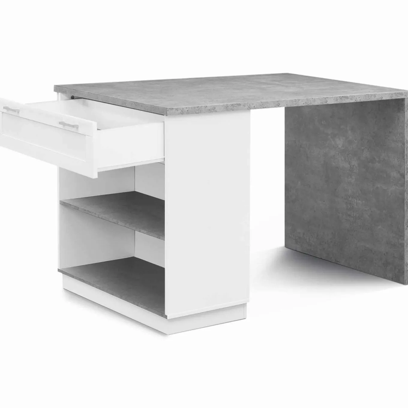 IDMarket Ilot central effet béton et blanc 130 cm pour 4 personnes* Collection Design|Collection Moderne