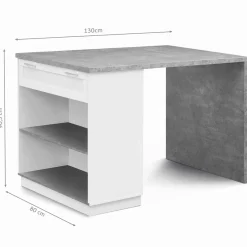 IDMarket Ilot central effet béton et blanc 130 cm pour 4 personnes* Collection Design|Collection Moderne