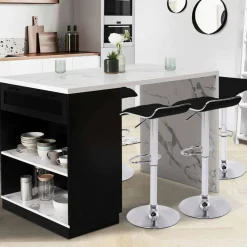 IDMarket Ilot central effet marbre et noir 130 cm pour 4 personnes* Collection Design|Collection Moderne