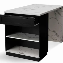 IDMarket Ilot central effet marbre et noir 130 cm pour 4 personnes* Collection Design|Collection Moderne