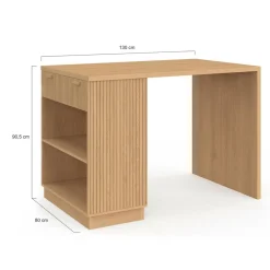 IDMarket Ilot central mange-debout 4 personnes 130 cm lattes tasseau bois coloris chêne* Ilot Central|Collection Moderne