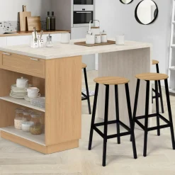 IDMarket Ilot central mange-debout 4 personnes 130 cm bois et plateau effet travertin* Ilot Central|Collection Moderne