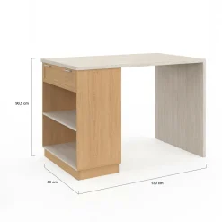 IDMarket Ilot central mange-debout 4 personnes 130 cm bois et plateau effet travertin* Ilot Central|Collection Moderne