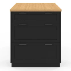 IDMarket Ilot central mange-debout 4 personnes 130 cm casserolier 3 tiroirs noir et plateau bois* Ilot Central|Collection Moderne