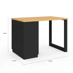 IDMarket Ilot central mange-debout 4 personnes 130 cm casserolier 3 tiroirs noir et plateau bois* Ilot Central|Collection Moderne