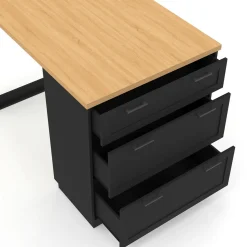 IDMarket Ilot central mange-debout 4 personnes 130 cm casserolier 3 tiroirs noir et plateau bois* Ilot Central|Collection Moderne