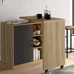 IDMarket Ilot central pivotant imitation hêtre porte noire* Collection Design|Collection Moderne