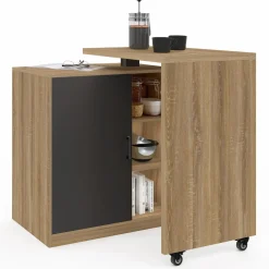 IDMarket Ilot central pivotant imitation hêtre porte noire* Collection Design|Collection Moderne