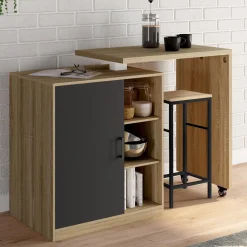 IDMarket Ilot central pivotant imitation hêtre porte noire* Collection Design|Collection Moderne