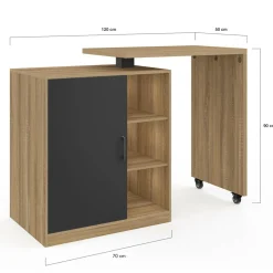 IDMarket Ilot central pivotant imitation hêtre porte noire* Collection Design|Collection Moderne