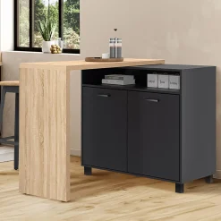 IDMarket Ilot central rotatif noir et imitation hêtre* Ilot Central