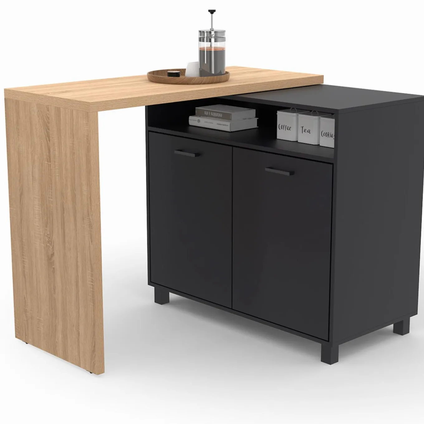 IDMarket Ilot central rotatif noir et imitation hêtre* Ilot Central