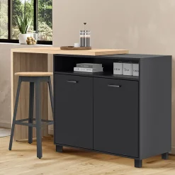 IDMarket Ilot central rotatif noir et imitation hêtre* Ilot Central