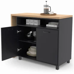 IDMarket Ilot central rotatif noir et imitation hêtre* Ilot Central