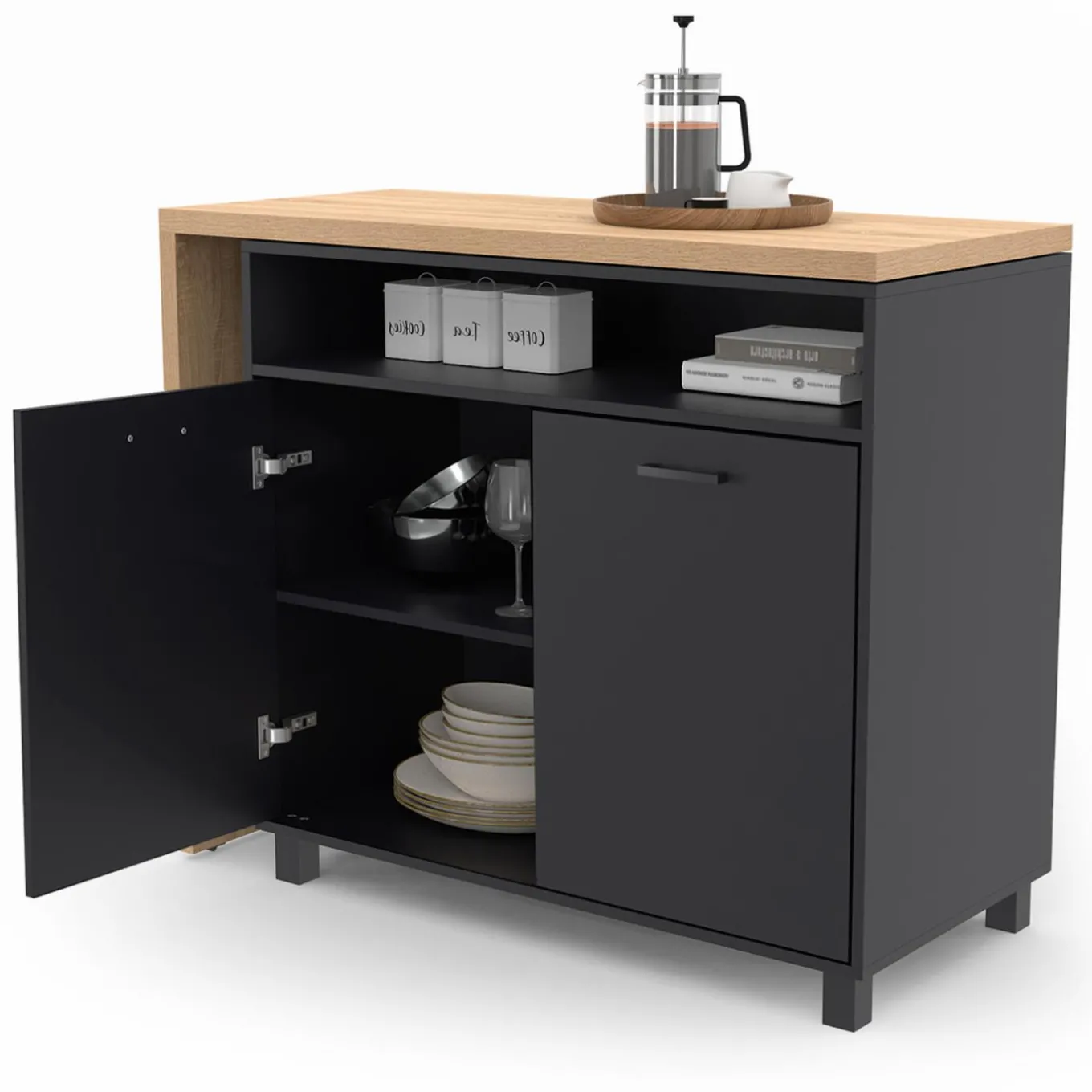 IDMarket Ilot central rotatif noir et imitation hêtre* Ilot Central