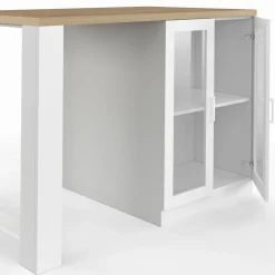 IDMarket Ilot de cuisine central bois blanc 120 cm avec portes vitrées et rangements* Meubles Hauts|Meubles Blancs