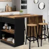IDMarket Ilot de cuisine mange debout 4 personnes bois foncé et noir* Collection Vintage|Ilot Central