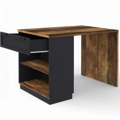 IDMarket Ilot de cuisine mange debout 4 personnes bois foncé et noir* Collection Vintage|Ilot Central