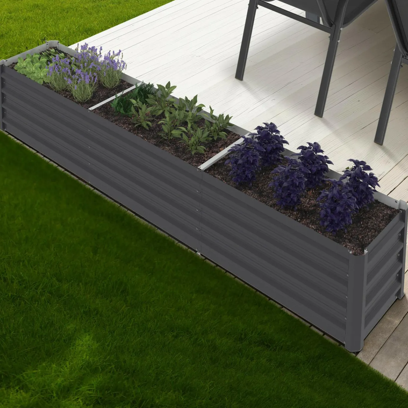 IDMarket Jardinière en métal rectangulaire avec lit surélevé de 240 x 40 x 45 cm* Carrés Potager