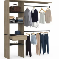 IDMarket Kit dressing placard hêtre et noir avec étagères, tiroir et double penderie* Dressings Et Portants Vêtements