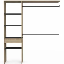 IDMarket Kit dressing placard hêtre et noir avec étagères, tiroir et double penderie* Dressings Et Portants Vêtements