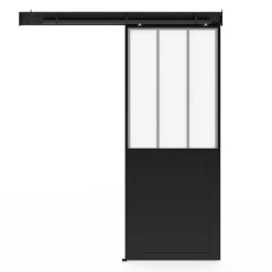 IDMarket Kit porte coulissante verrière 83 cm en verre trempé givré, métal avec rail et fixations* Produits D’Aménagement Intérieur|Décoration Et Accessoires