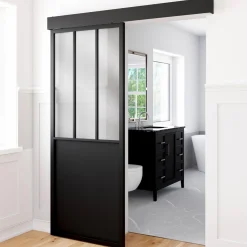 IDMarket Kit porte coulissante verrière industrielle noire et verre trempé* Décoration Et Accessoires|Produits D’Aménagement Intérieur